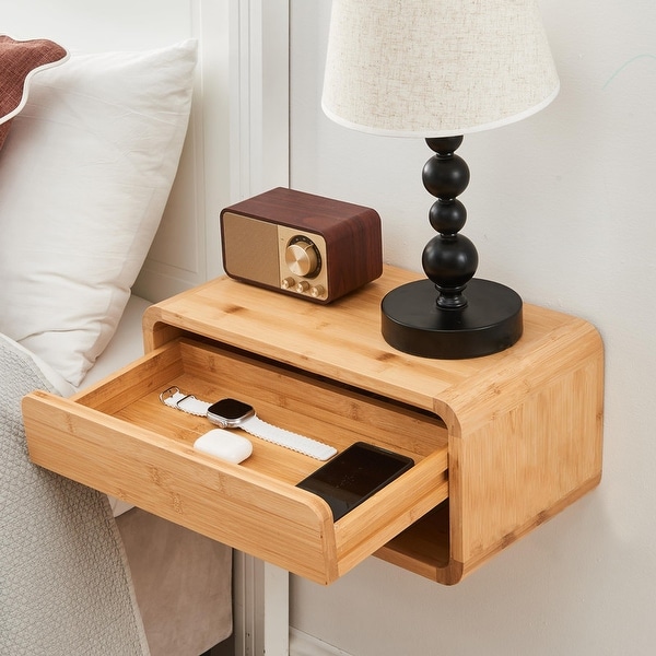 Bamboo Floating Nightstand Brown 1 Drawer