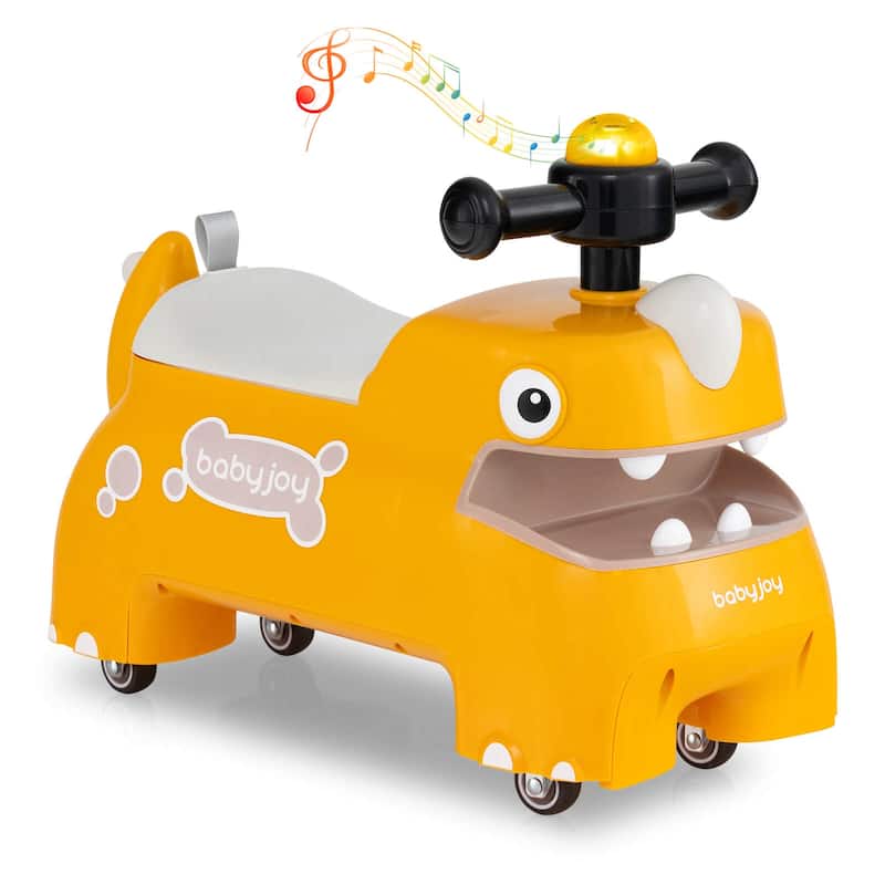 Babyjoy Ride on Toy Baby Dinosaur Sliding Car with4 Universal Casters - See Details - Yellow