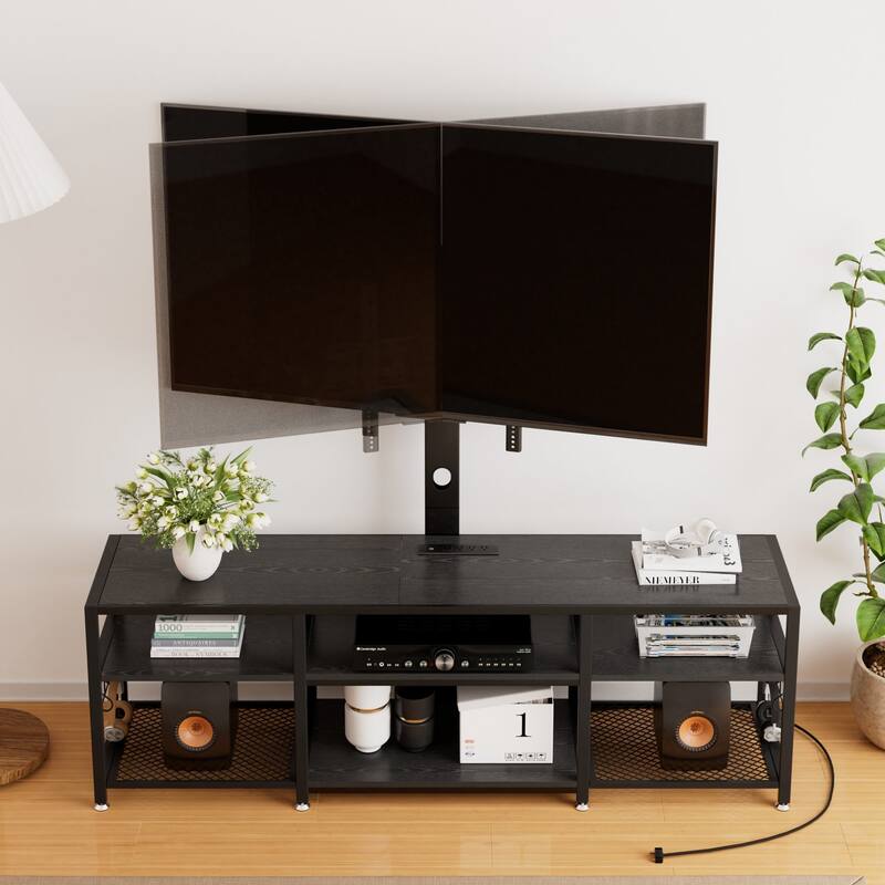 VECELO TV Stand with Mount and Power Outlet, Swivel TV Stand Mount for 32~70 inch TVs, Height Adjustable TV Entertainment Center