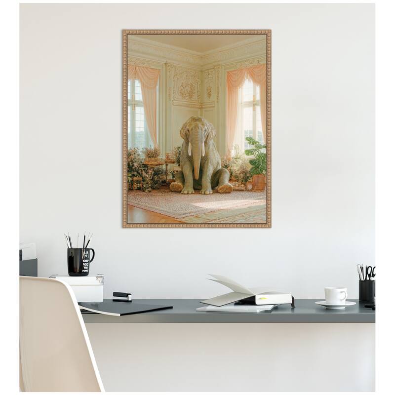 Kate and Laurel Lazy Elephant Sitting in His Room by Michael Schauer Framed Canvas Wall Art Print