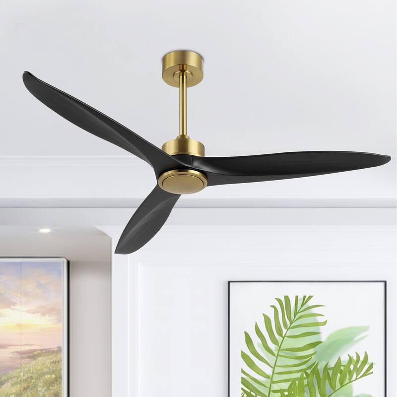 52" Solid Wood 3-Blade Propeller Ceiling Fan with Remote Control - Gold/Black