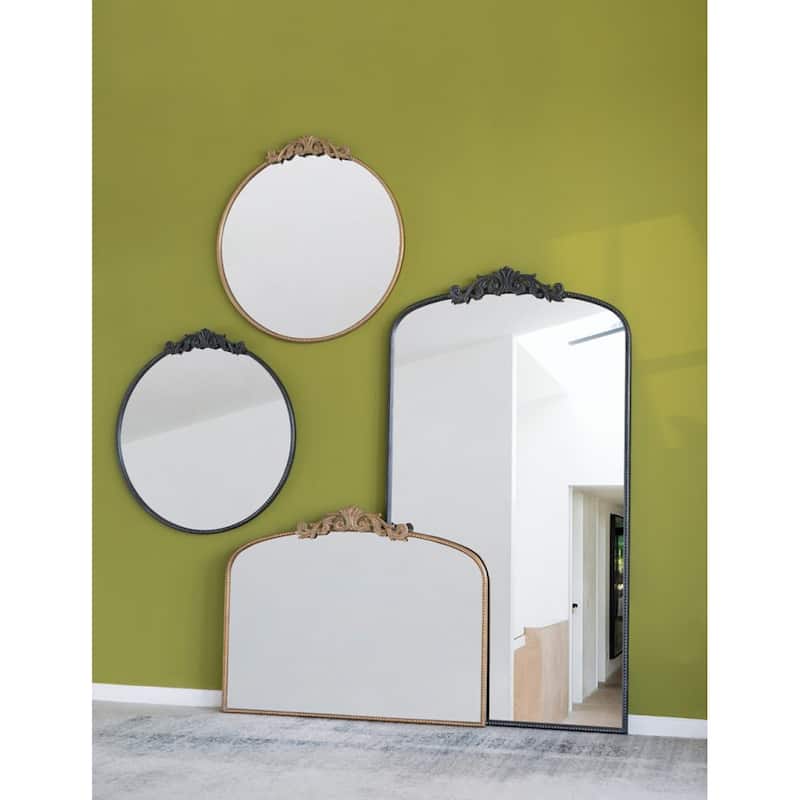 Baroque Style Round Wall Mirror - 32" - Black