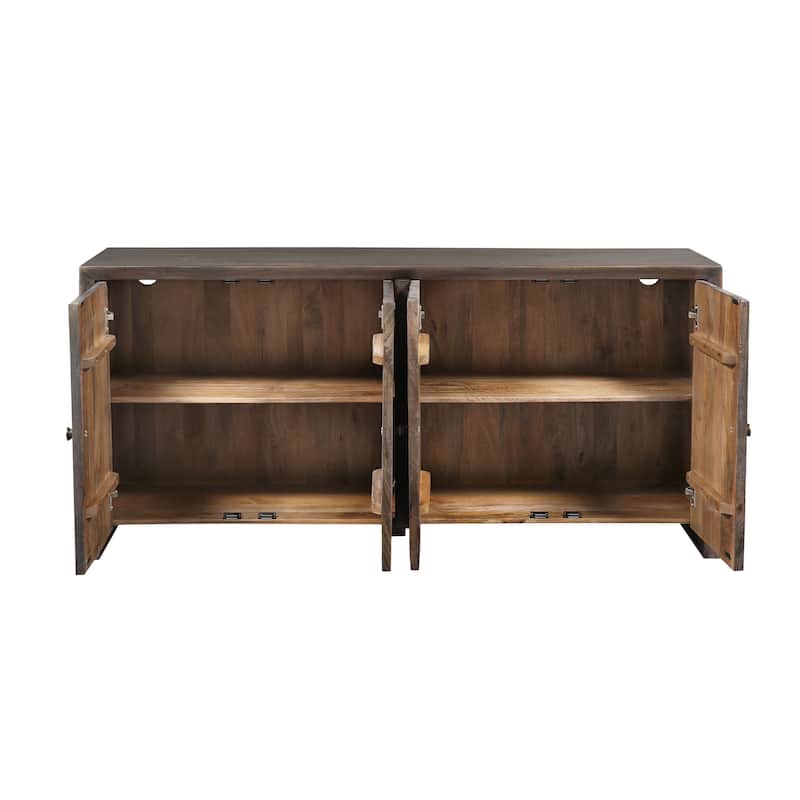 68" Brown 4 Door Solid Wood Media Credenza_Sideboard