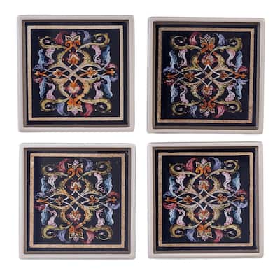 Novica Handmade Silver Elegance Reverse-Painted Glass Coasters (Set Of 4)