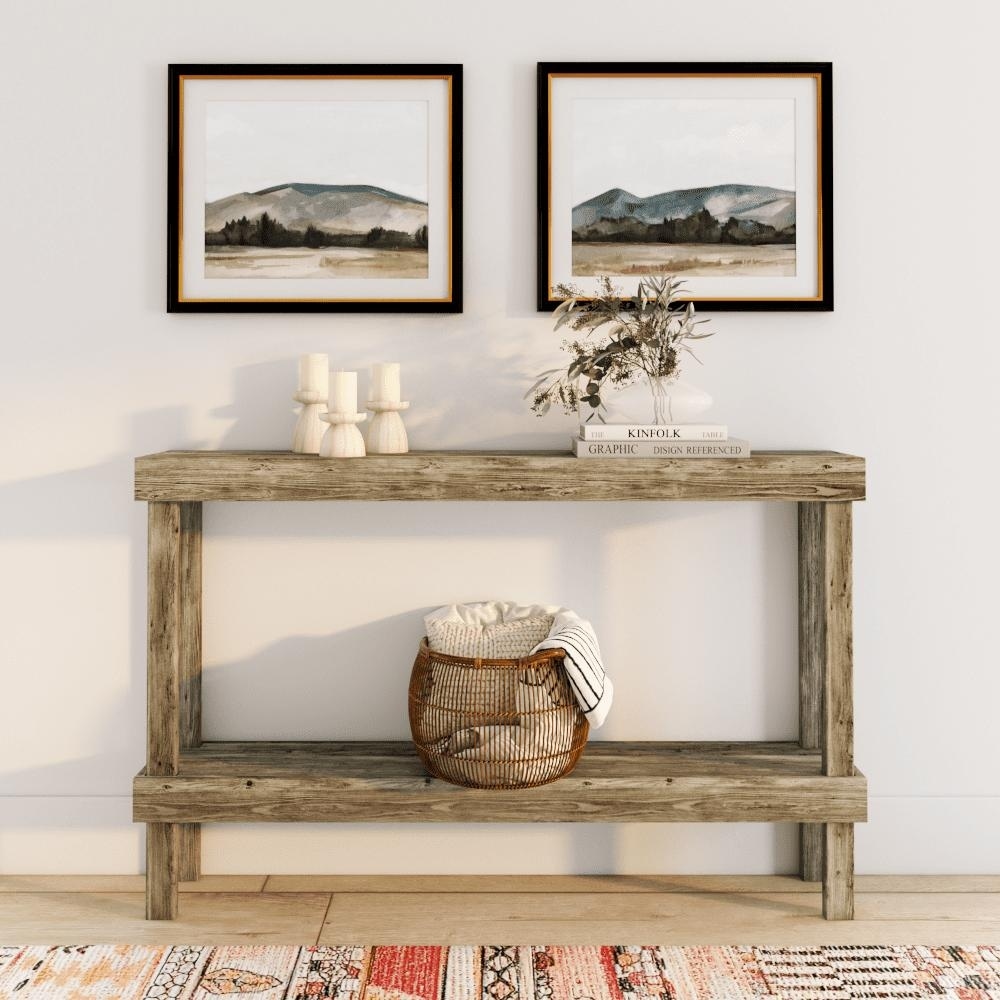 Large Rustic Luxe Wooden Living Room Sofa Table Dark Walnut
