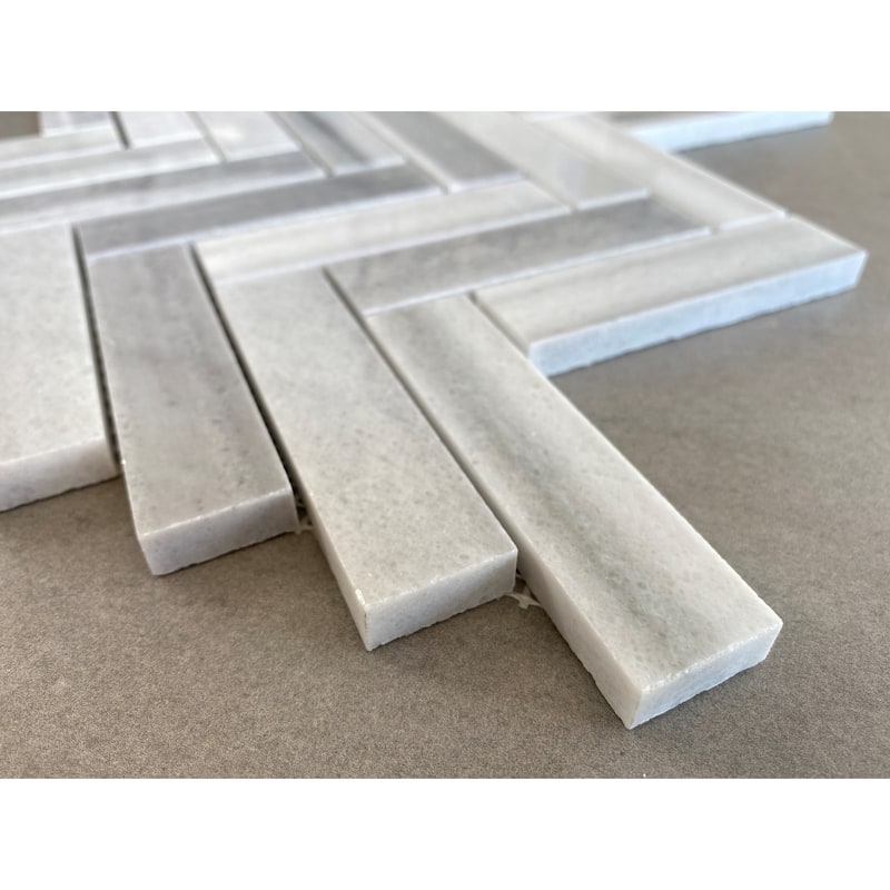 Marmara White 1 x 4 Marble Harringbone Wall and Floor Mosaic - Case (5 Sheets)