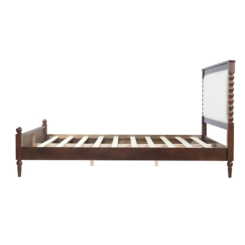 Christopher Knight Home - Traditional Wooden Platform Bed with Upholstered Headboard and Spindle Accent Design