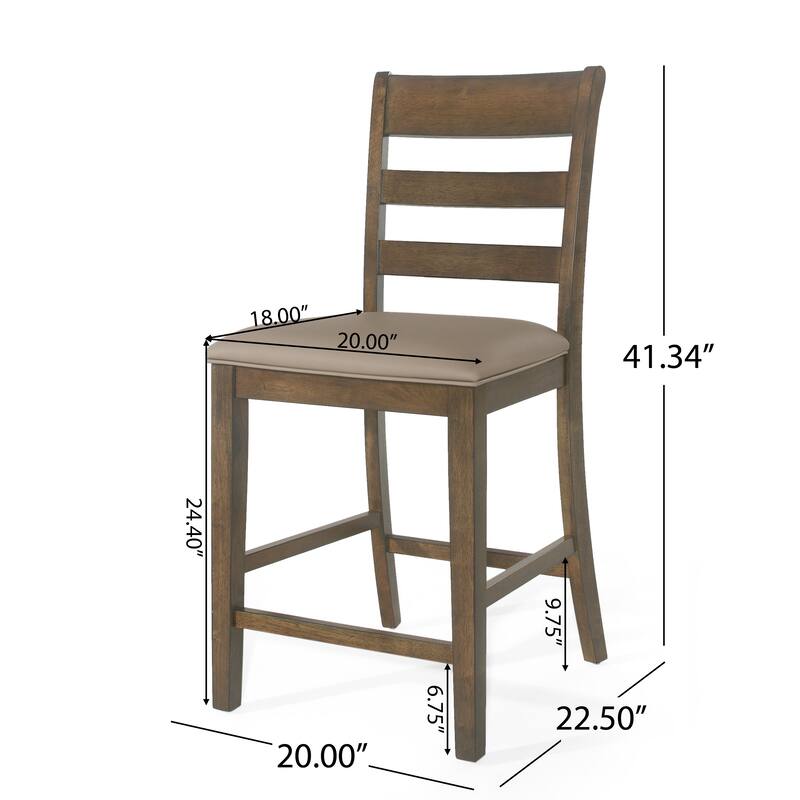 Modern Set of 2 Bar Stools with Leather Upholstered Seats, Curved Ladder Backrests, Wooden Legs, for Bar and Dining Room