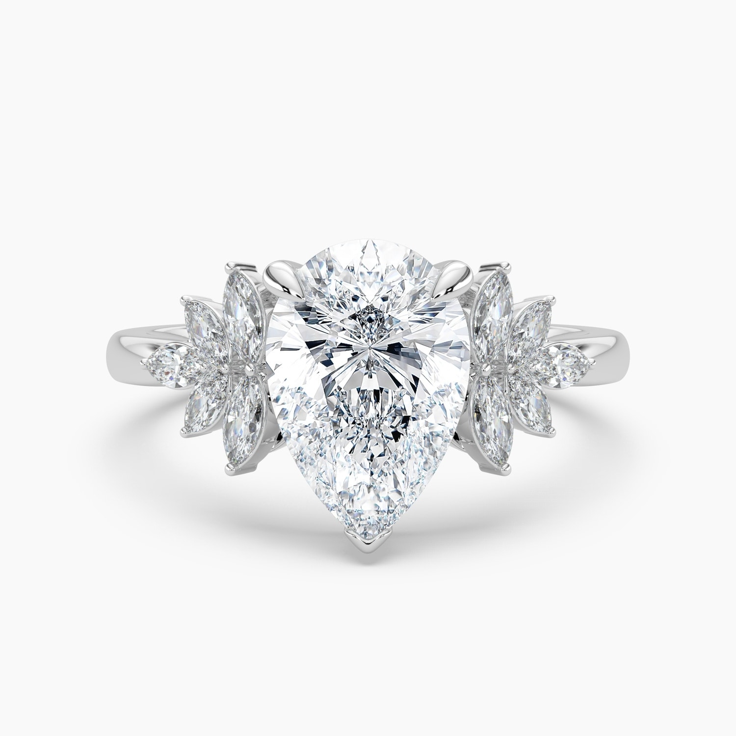 Auriya 14K Gold Lab Grown Diamond Pear Shape Floral Marquise Accent Engagement Ring 1.42 - 5.42ct. tw. (E-F, VS)