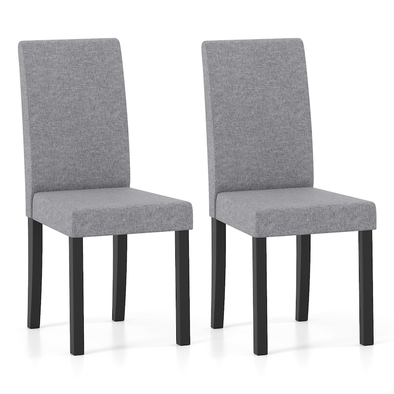 Set of 2 Modern Rubber Wood Dining Chairs with Faux Linen Upholstery and Cushioned Seats - 17" x 22" x 35.5" (L x W x H)