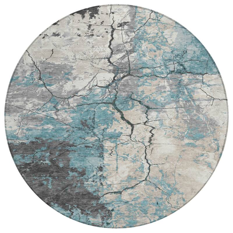 Machine Washable Indoor/ Outdoor Modern Crackle Chantille Rug