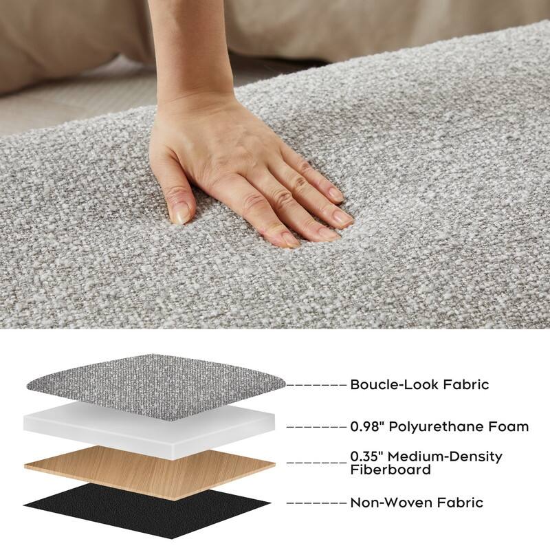 44" Beige Boucle Storage Ottoman Bench for Living Room Bedroom,Oval Storage Bench Ottoman Foot Rest Wood Legs