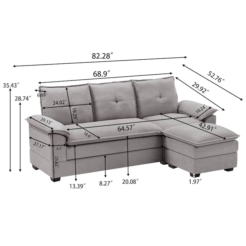 L-Shaped Sectional Sofa with Cloud-Like Seats - 82.28 Inches - Perfect for Living Room