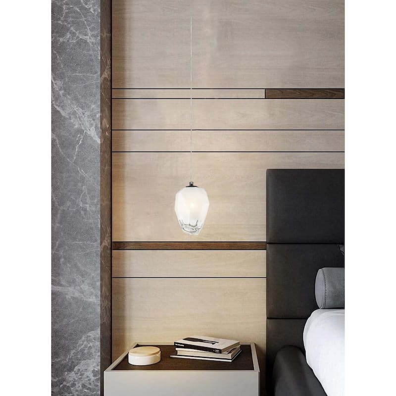 1-Light Black Pendant With A White Glass Shade