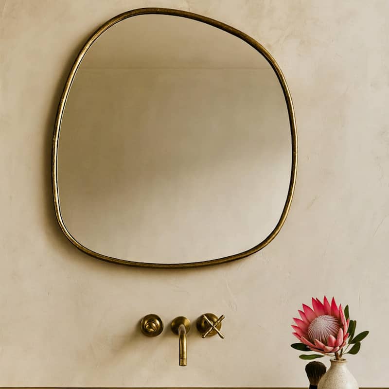 TEHOME Asymmetrical Irregular Shaped Mirror Antiqued Gold Asymmetrical Accent Mirror Irregular Bathroom Wall Mirror 27" x 27"