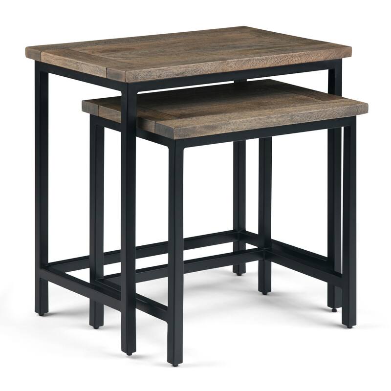WYNDENHALL Rhonda SOLID MANGO WOOD and Metal 25 inch Wide Rectangle Industrial Nesting 2 Pc Side Table, Fully Assembled