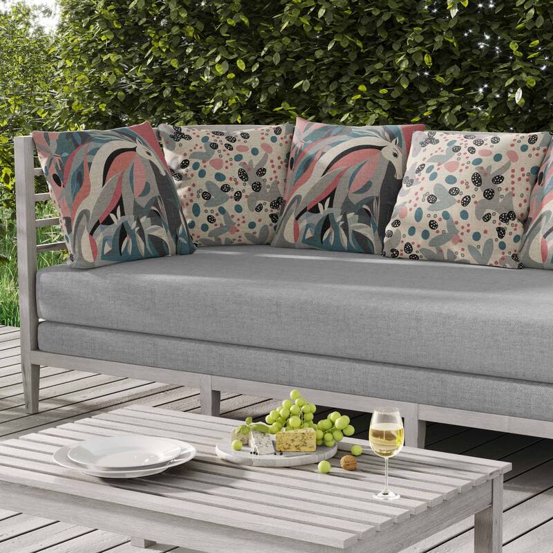 Mythical Horse Indoor/Outdoor Reversible Throw Pillow Teal and Pink