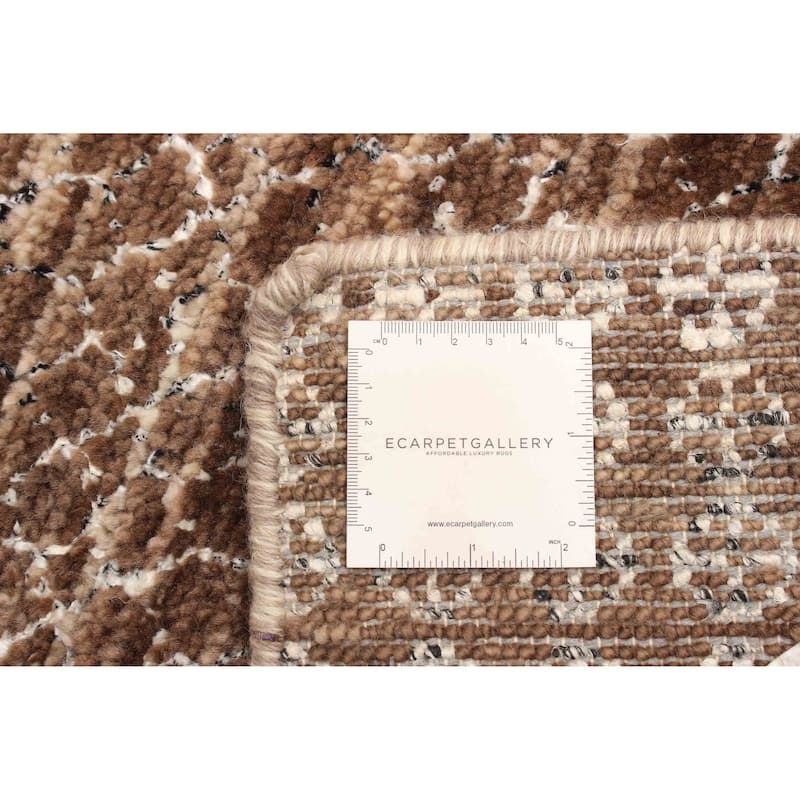 ECARPETGALLERY Hand-knotted Silk Shadow Brown Silk, Wool Rug - 4' 1" x 4' 11"