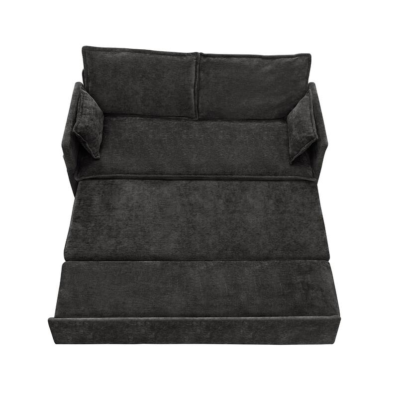 59.5" Ergonomic Sofa Bed with Storage & Charging - Supportive Chenille Convertible Sleeper, 800lb Capacity