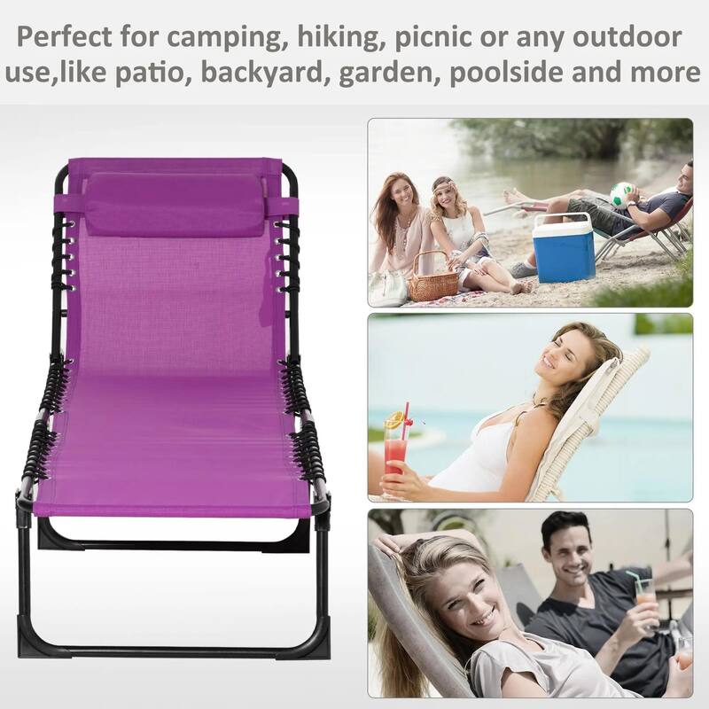 Foldable Chaise Lounge,4-Pos Recline,Trifold Portable,Breathable Mesh