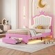 preview thumbnail 10 of 25, Twin/Full Size Upholstered Platform Bed with LED Lights and Drawer
