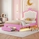 preview thumbnail 3 of 7, Twin Size Upholstered Bed Frame with LED Lights, Crown Headboard and 2 Drawers
