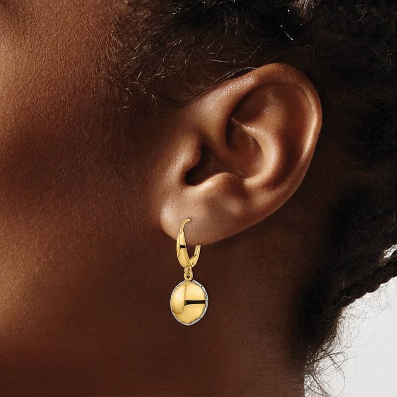Curata 14k Two tone Gold Rope edged Circle Dangle Leverback Earrings 31x12mm