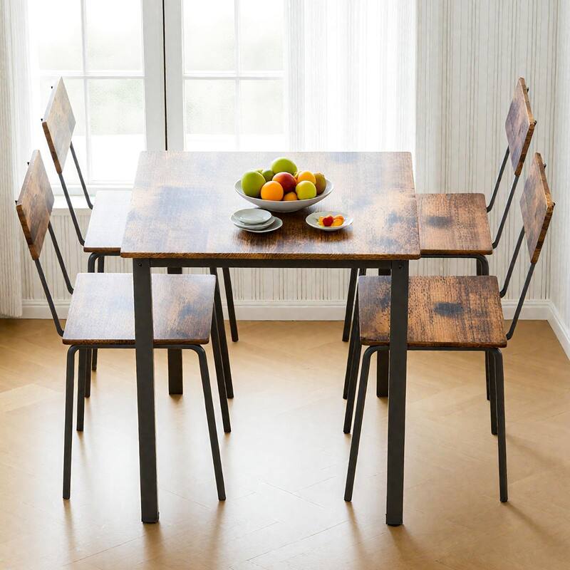 Modern 5-Piece Dining Table Set with 4 Chairs, Kitchen Table Set with Resists Scratche Tabletop for Dining Room