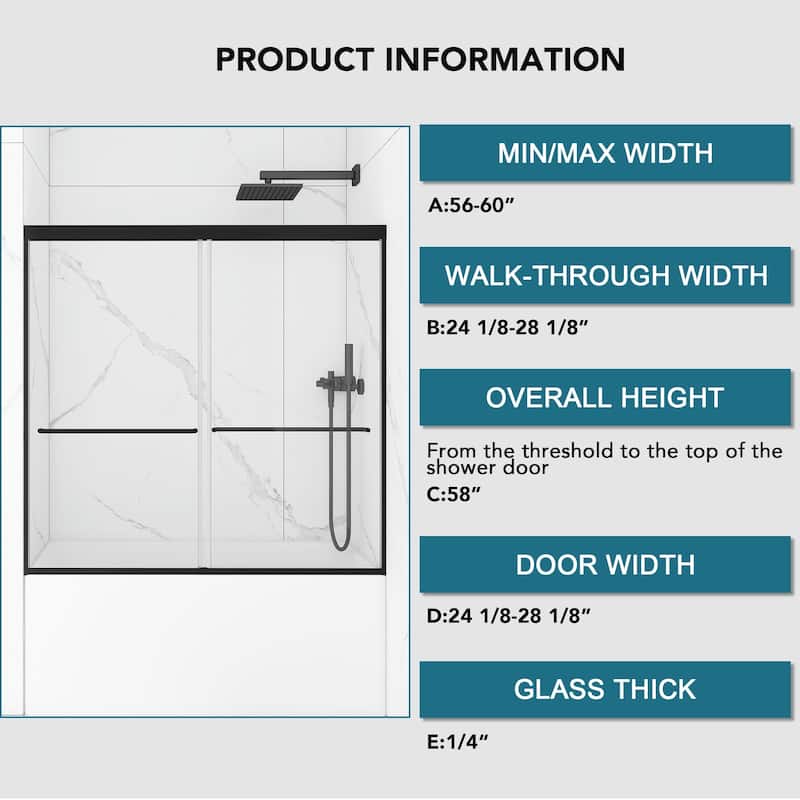 60'' x 58'' Double Sliding Tub Door in Chrome with Clear Tempered Glass