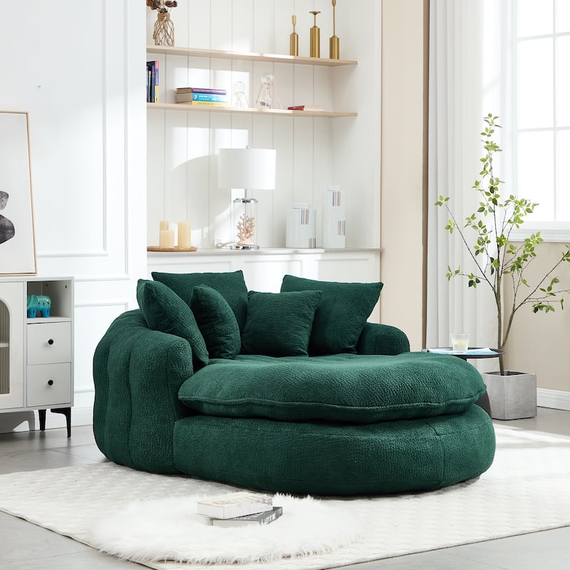 Oversized Chenille Single Sofa Chair / Oval Upholstered Bean Bag Sofa / Living Room Lazy Floor Sofa Chaise Lounges Cloud Couch
