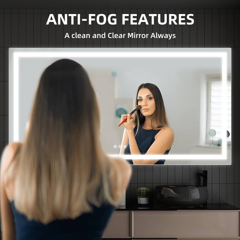 LED Bathroom Mirrorwith Front and Backlight, Stepless Dimmable Wall Mirrors with Anti-Fog