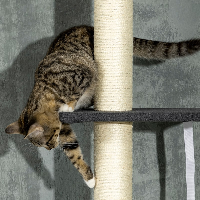 94"-106" Adjustable Cat Tree Tower with Hammock, Bed & Sisal Posts - 17.75" L x 17.75" W x 94.5" -106.25" H