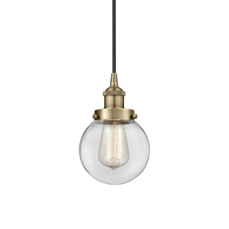 Innovations Lighting 616-1PH-10-6 Beacon Pendant Beacon 6" Wide Mini - Antique Brass / Clear