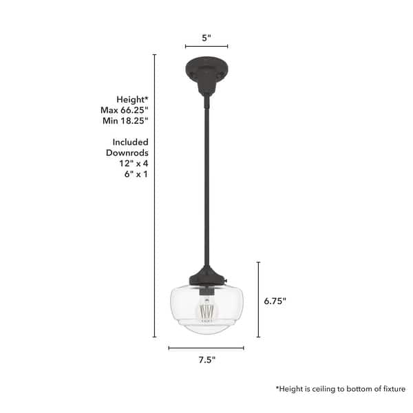 dimension image slide 3 of 4, Hunter Saddle Creek 1-Light Mini Pendant / Semi-Flush Mount Ceiling Light - Kitchen Island, Dining Room, Hallway