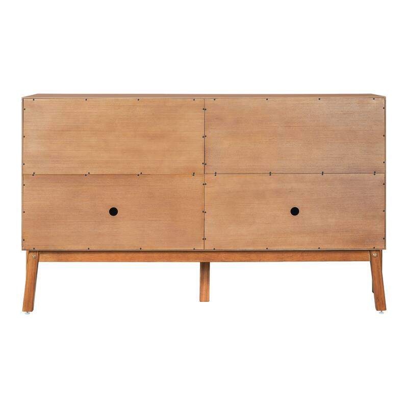 Vintage Sideboard Buffet Cabinet, 34.2" H 4-Door Storage Cabinet with Metal Handles, Brown Finish for Dining Room or Living Room