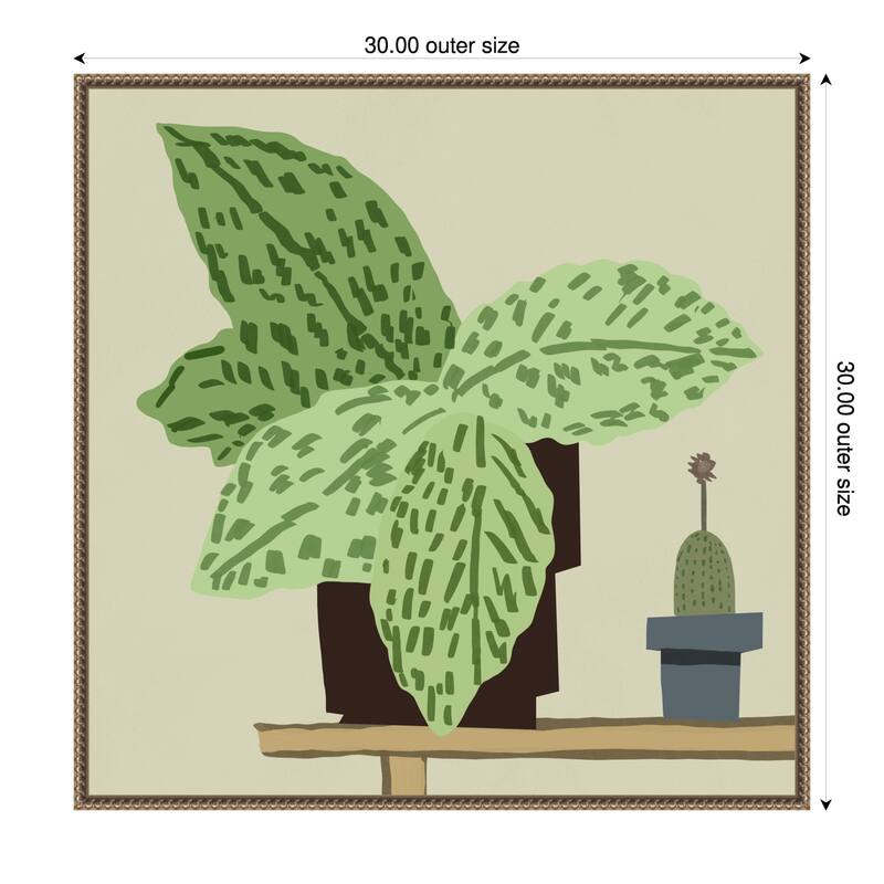 Large Leafy Plant by Little Dean Framed Canvas Wall Art Print - Sylvie Beaded Gold - 30 x 30 in