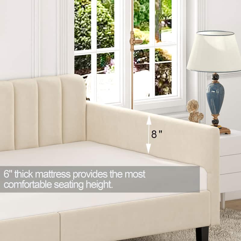Twin Size Beige Velvet Upholstered Daybed