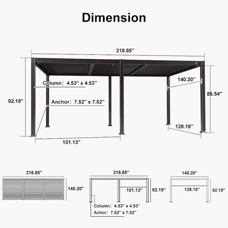PURPLE LEAF Louvered Pergola Sun Shade Shelter with Adjustable Metal Roof for Patio Hardtop Pergola