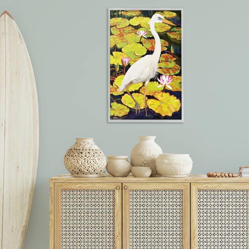 Stupell Stepping Bird on Lily Pads Framed Giclee Art Design By Rosiland Solomon