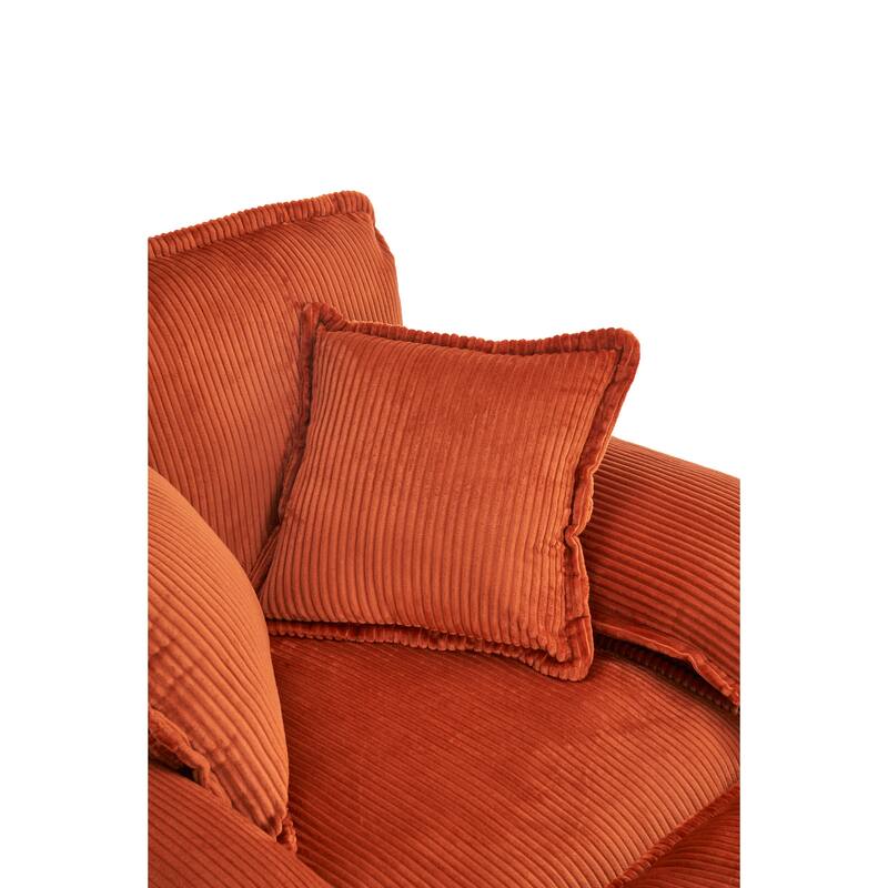 Corduroy Single Sofa Set with Ottoman & 2 Toss Pillows (Deep Seat)
