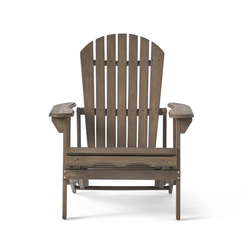 Libo Outdoor Recliner Adirondack Chair, Slatted Gray Acacia Wood