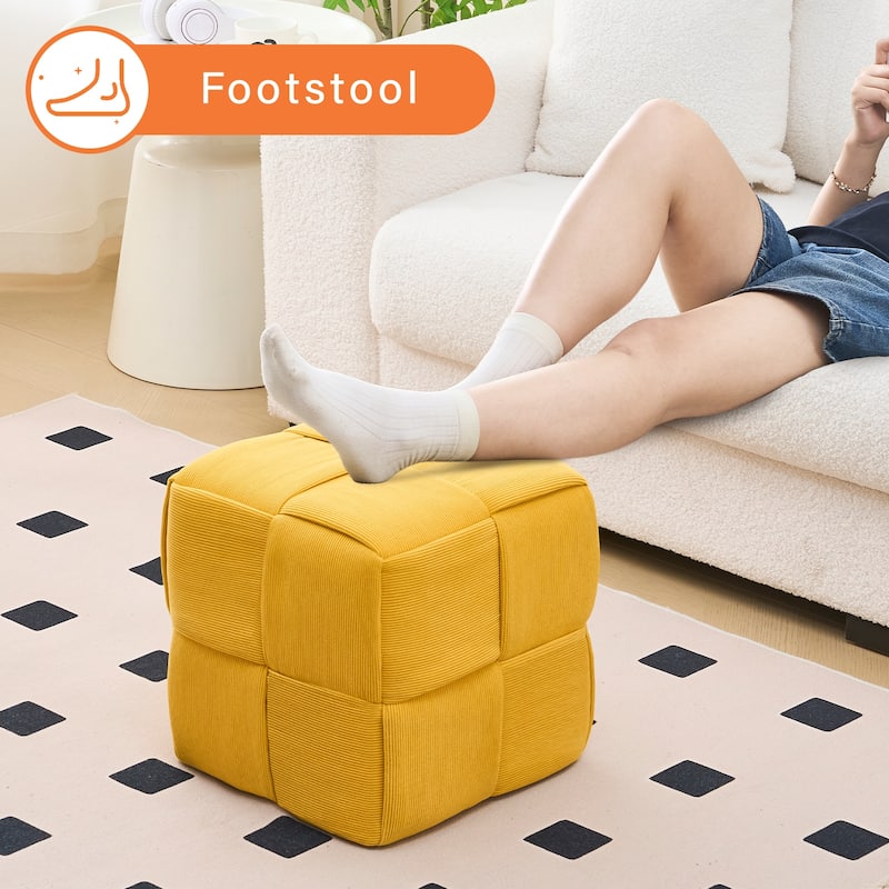 Soft Corduroy Fabric Ottoman Stool for Home Bedroom Living Room Vanity Chair Comfortable