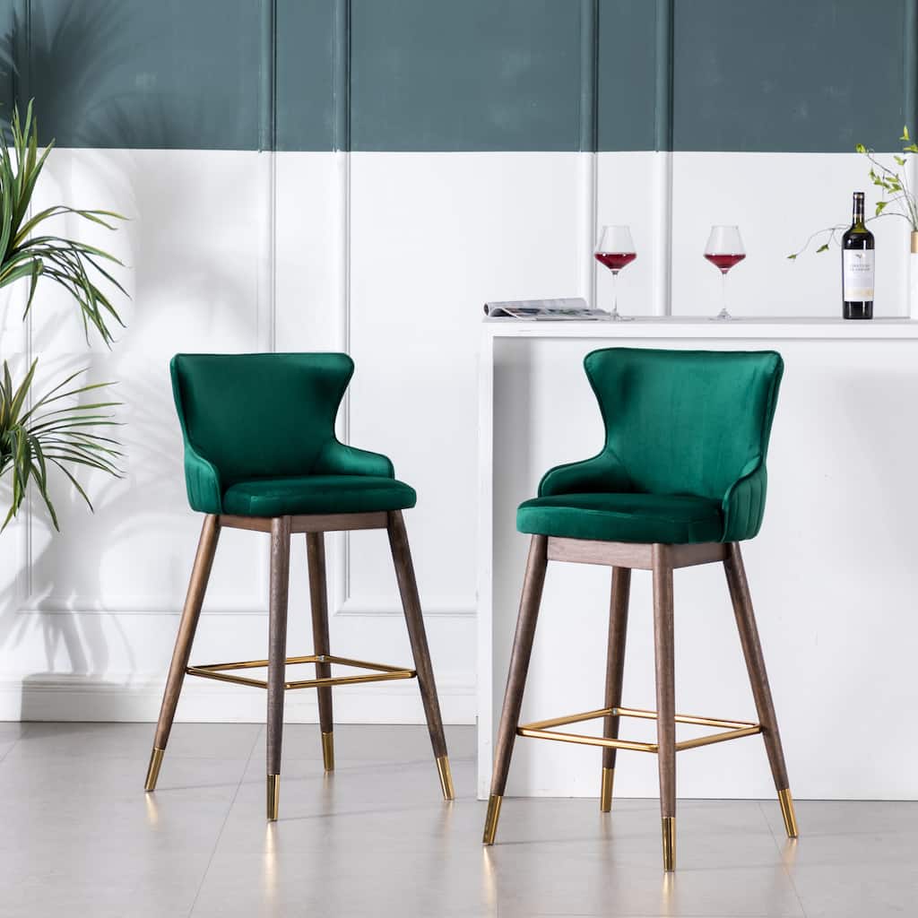 Fabric Upholstered Wingback Bar Stools for Dining Room, Set of 2