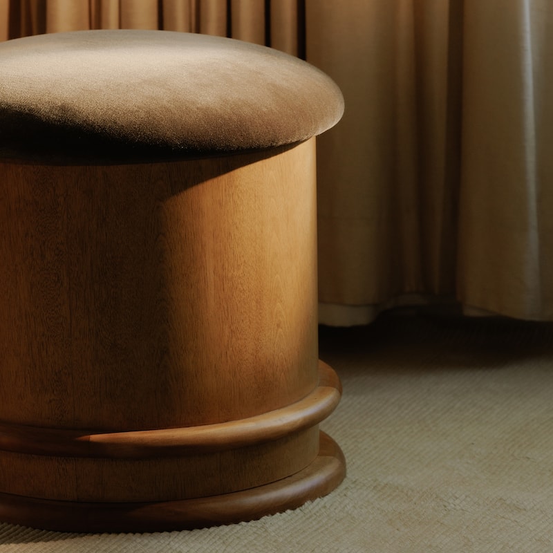 NADAAL STUDIOS Breyson Storage Stool, Mushroom-Inspired Silhouette, Solid Birch Base, Olive