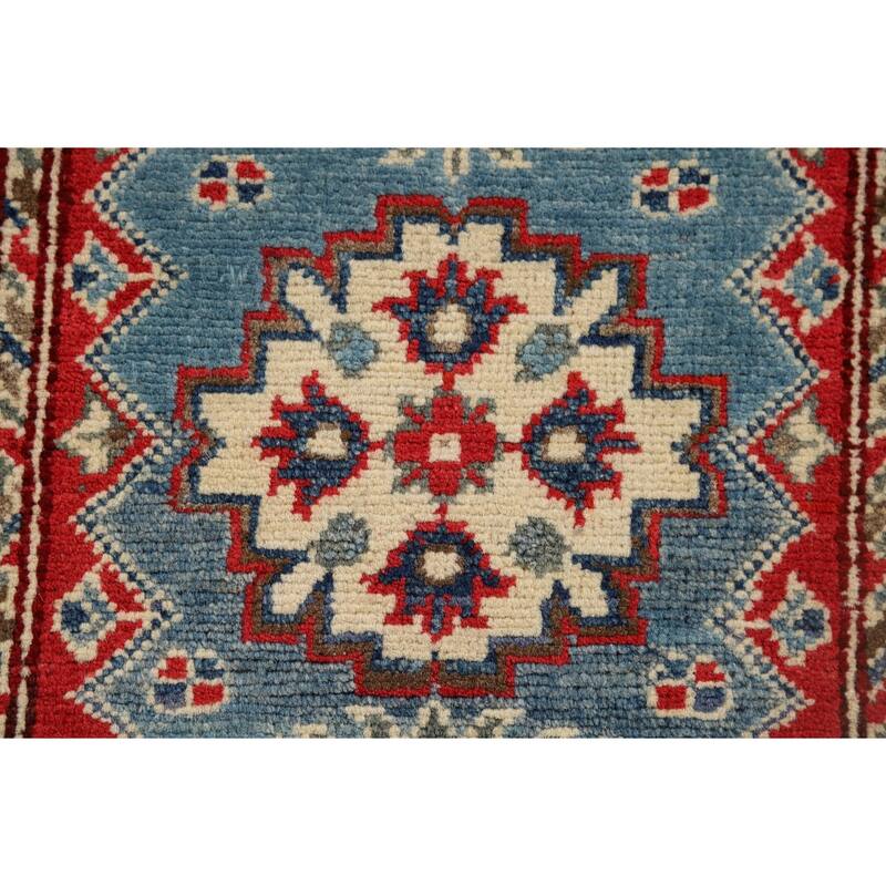 Blue Kazak Accent Rug Handmade Geometric Wool Carpet - 2'0" x 3'0"