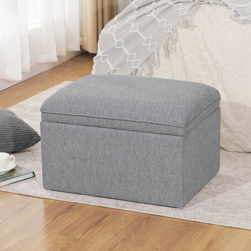 Adeco 24" Linen Storage Ottoman Bench - Grey
