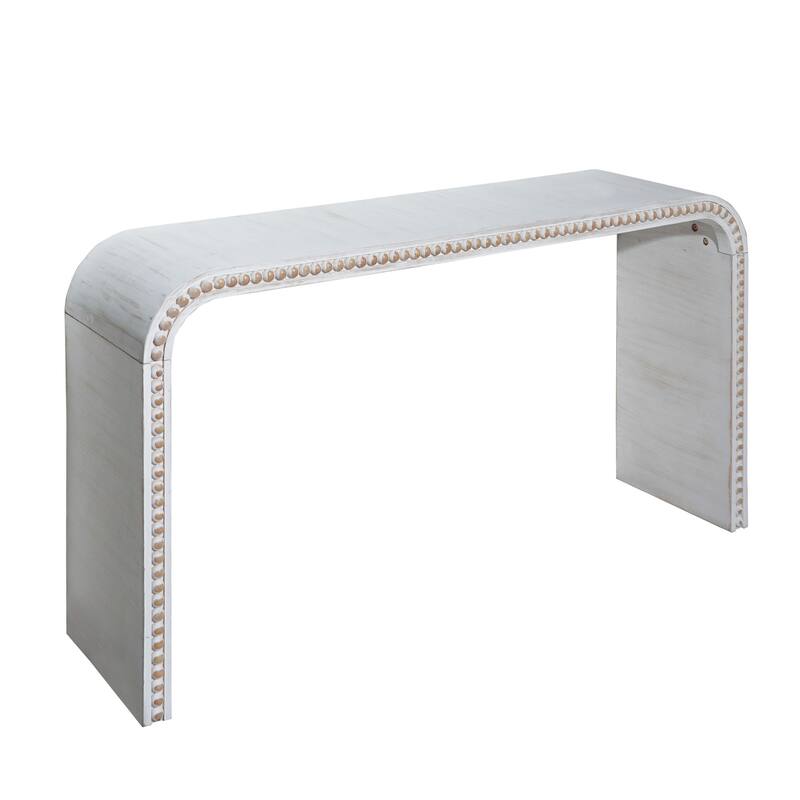 Modern Wood Console Table, Curved Waterfall-Style Table with Wood Beads, for Entryway, Hallway, Living Room and Foyer, White