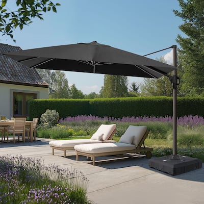 Outdoor Patio 9 FT x 11.5 FT Cantilever-Offset Umbrella with HDPE Base Stand