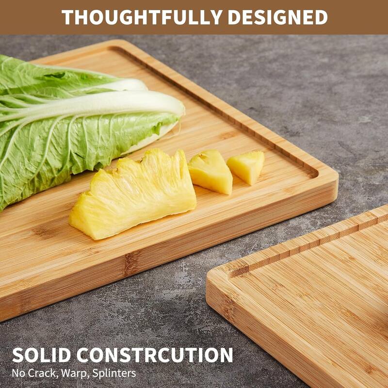 3 Pieces Bamboo Cutting Board for Kitchen with Holder, Thick Kitchen Cutting Boards with Juice Groove