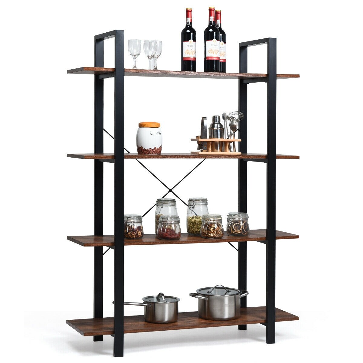 Shop Gymax 4 Tiers Bookshelf Industrial Bookcases Metal Frame